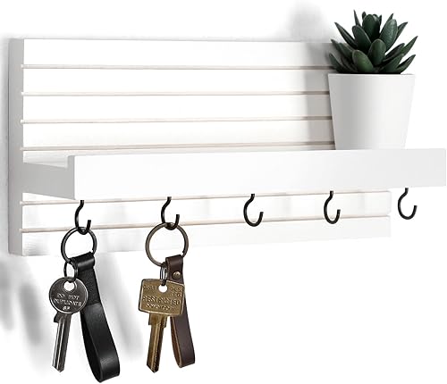 Miniatura 1 de Soporte decorativo para llaves de pared con estante, estante de entrada con ganchos para correas, chaquetas y gafas, colgador de entrada de madera