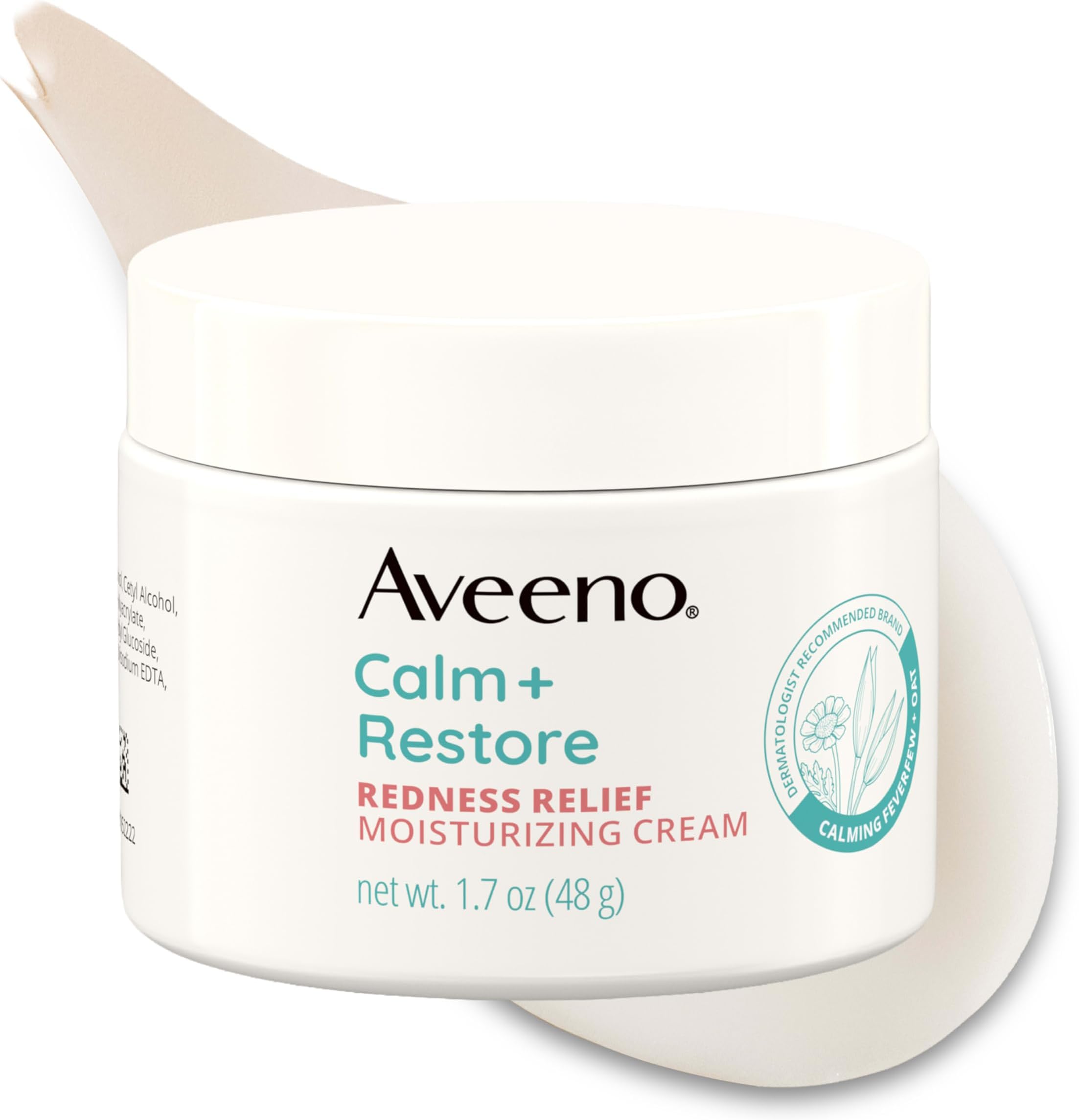 Aveeno Calm + Restore Redness Relief Moisturizing Face Cream, Non-Comedogenic Facial Moisturizer with Ceramide & Vitamin B5, Hydrating for Dry, Sensitive Skin, Hypoallergenic, Fragrance-Free, 1.7 Oz