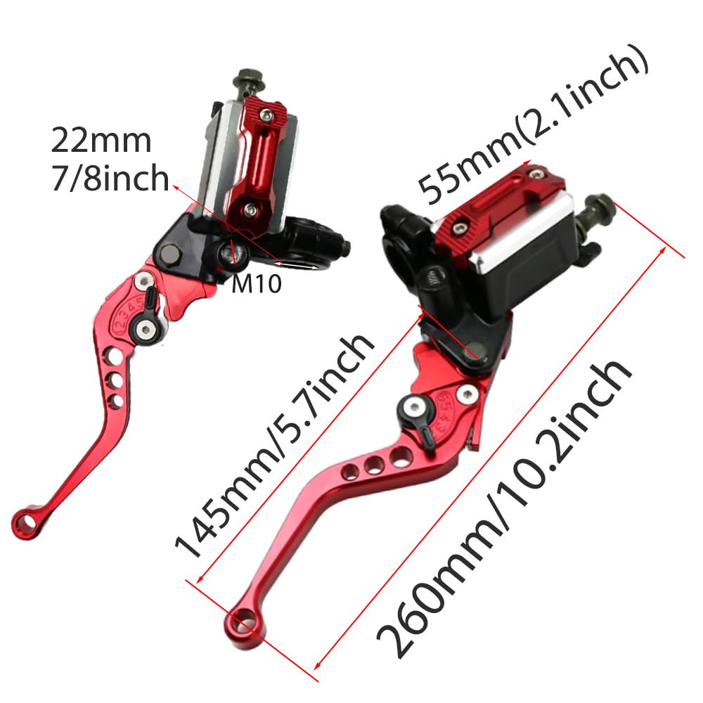 Baceyong Kit de levier de frein et d'embrayage hydraulique pour moto 22 mm, maître-cylindre, poignée de moto, alliage d'aluminium, Compatible avec la plupart des motos, rouge