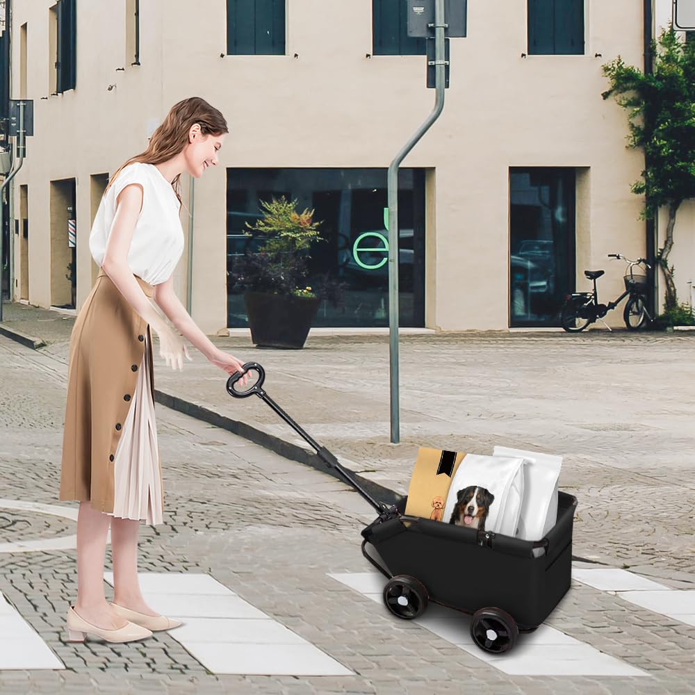 Carrello pieghevole per cani e gatti, carrello a mano leggero sicuro, grande capacità traspirante, ideale per passeggiate, uscite e viaggi all'aperto (nero)