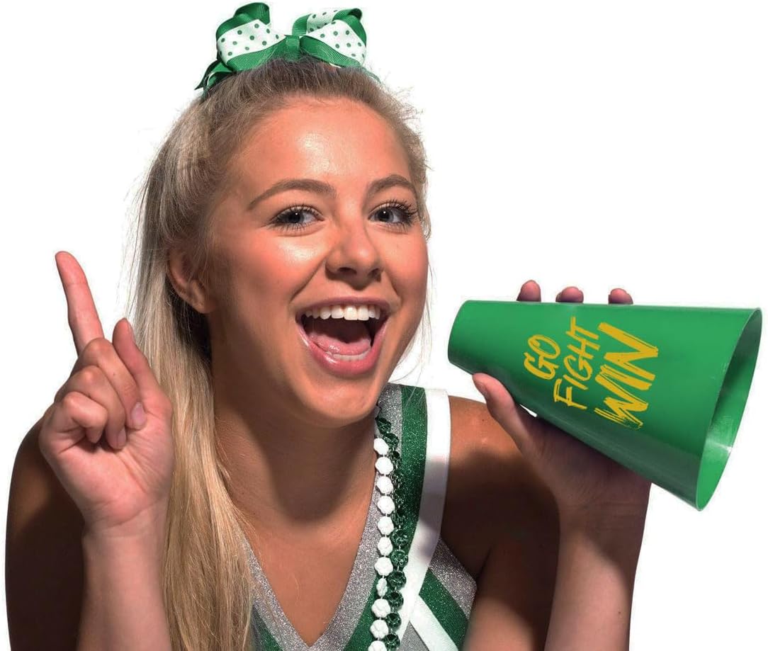 Anderson's Green and Gold Pom Poms and Go Fight Win Megaphones, Set of 20, Plastic Megaphones, Sports, Fan Gear, Homecoming, Cheerleaders