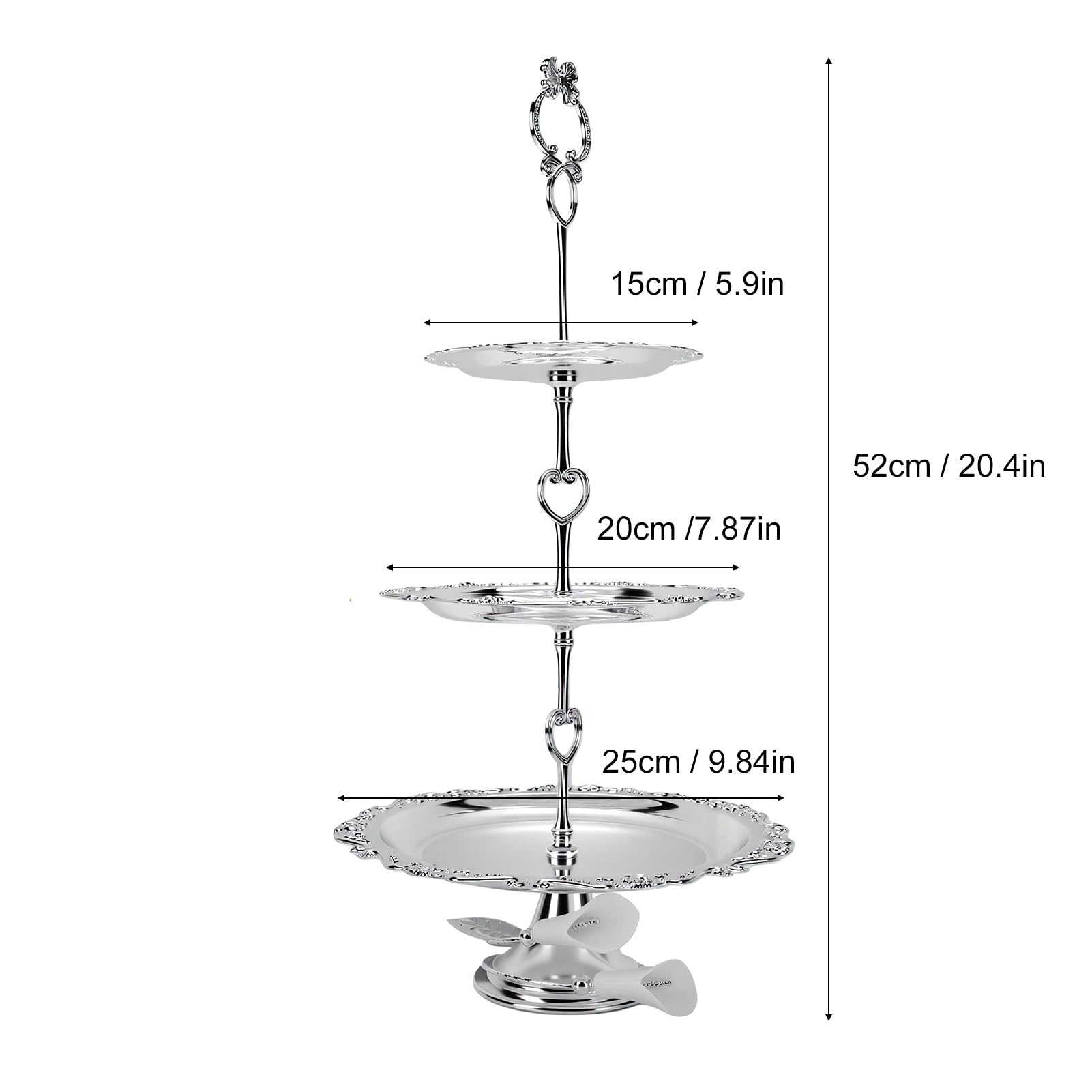Generic Alzata Decorativa da Dessert a 3 Livelli per Antipasti e Frutta Secca, Design Floreale, Struttura in Ferro, Adatta per Cene, Eventi e Decorazioni per la Casa (SILVER)