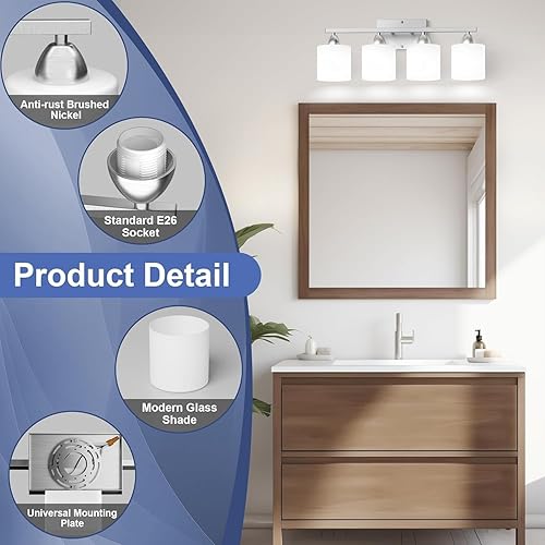 Miniatura 4 de Luminaria de baño sobre espejo, lámpara de tocador antioxidante para baño, moderna lámpara de pared de 4 luces para sala de estar, base E26,