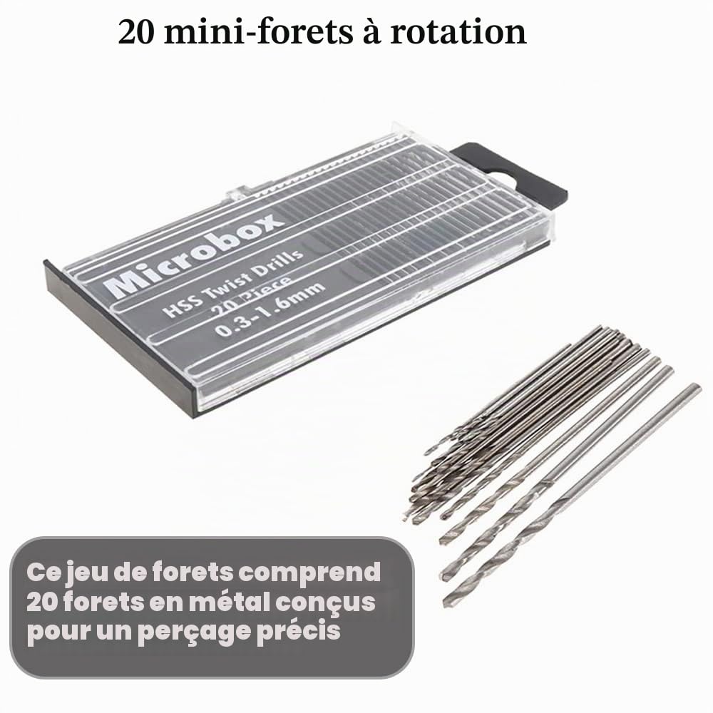 Mini-forets hélicoïdaux HSS 0,3-1,6 mm Lot de 20 pour PCB gravure métal CNC