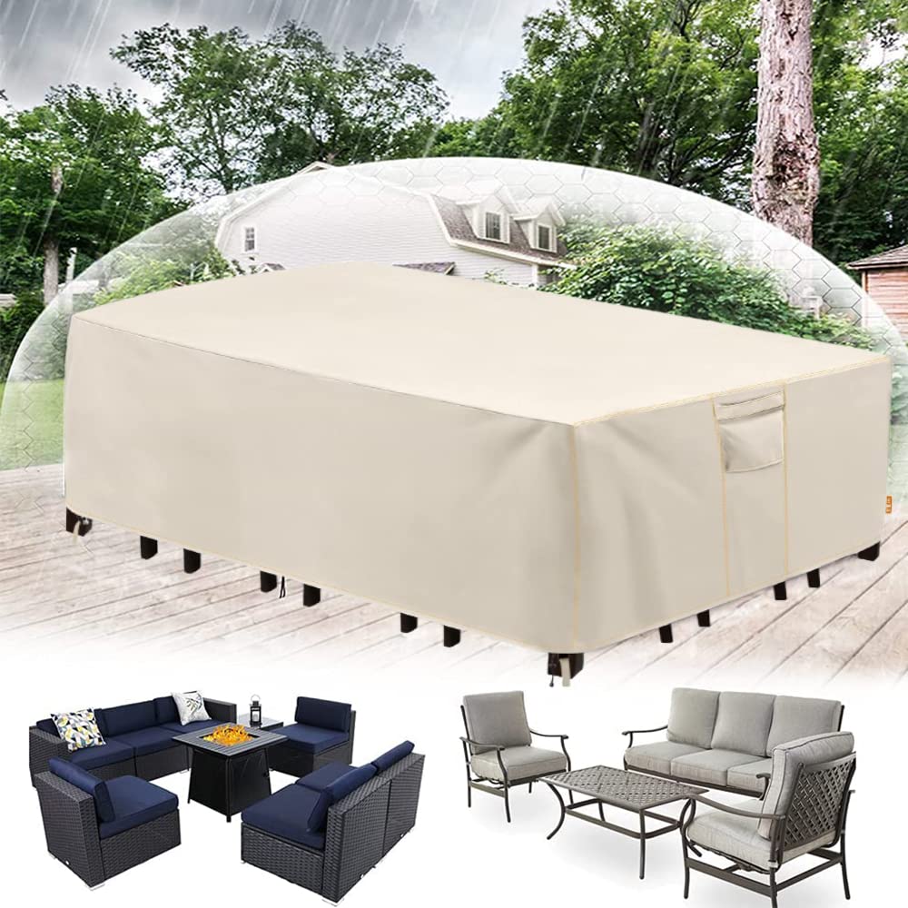 D&D Patio Furniture Covers, 100% Waterproof Patio Table Cover, 600D Heavy Duty Oxford Cloth Outdoor Table Cover, with Handles, Vents and Buckles (Beige,200 * 160 * 70cm)