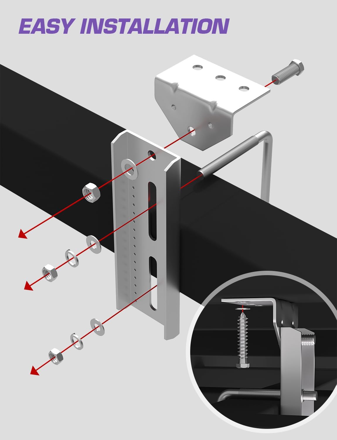 Boat Trailer Bunk Brackets — 8" Heavy-Duty Galvanized Swivel-Top Kit, 4-Pack w/Hardware, Fits 1.5"x3"/2"x3"/3"x3"