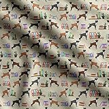 Soimoi Beige Polyester Georgette Fabric Grass &amp; Boxer Dog Print Fabric by The Yard 42 Inch Wide