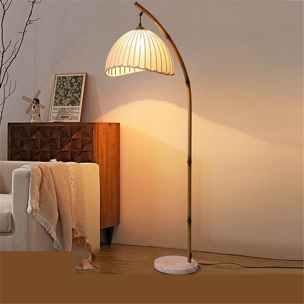 Lampa podłogowa Lampa podłogowa w stylu vintage z abażurem tkaniny, lampa stojąca do sypialni chińskim, czytania i lampiony