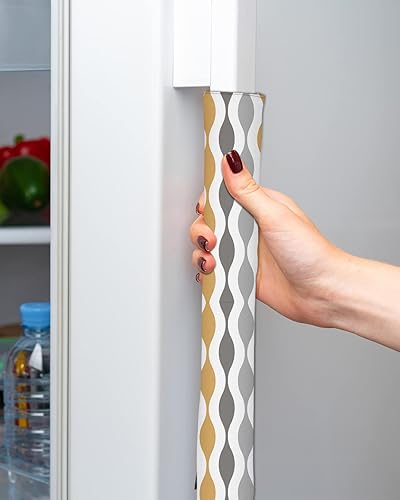 Miniatura 2 de Juego de 2 fundas geométricas para manijas de puerta de refrigerador, diseño geométrico y gris, color amarillo, gris, mantiene el aparato de cocina
