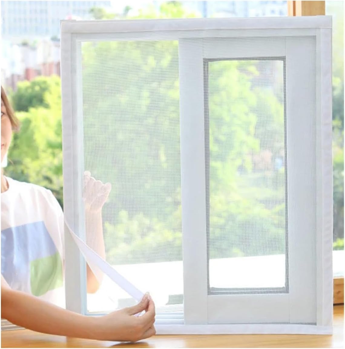 White Mosquito Nets for Window, Adjustable Easy to Install Mosquito Screen, Breathable Fiberglass Fly Screen - 120x140cm