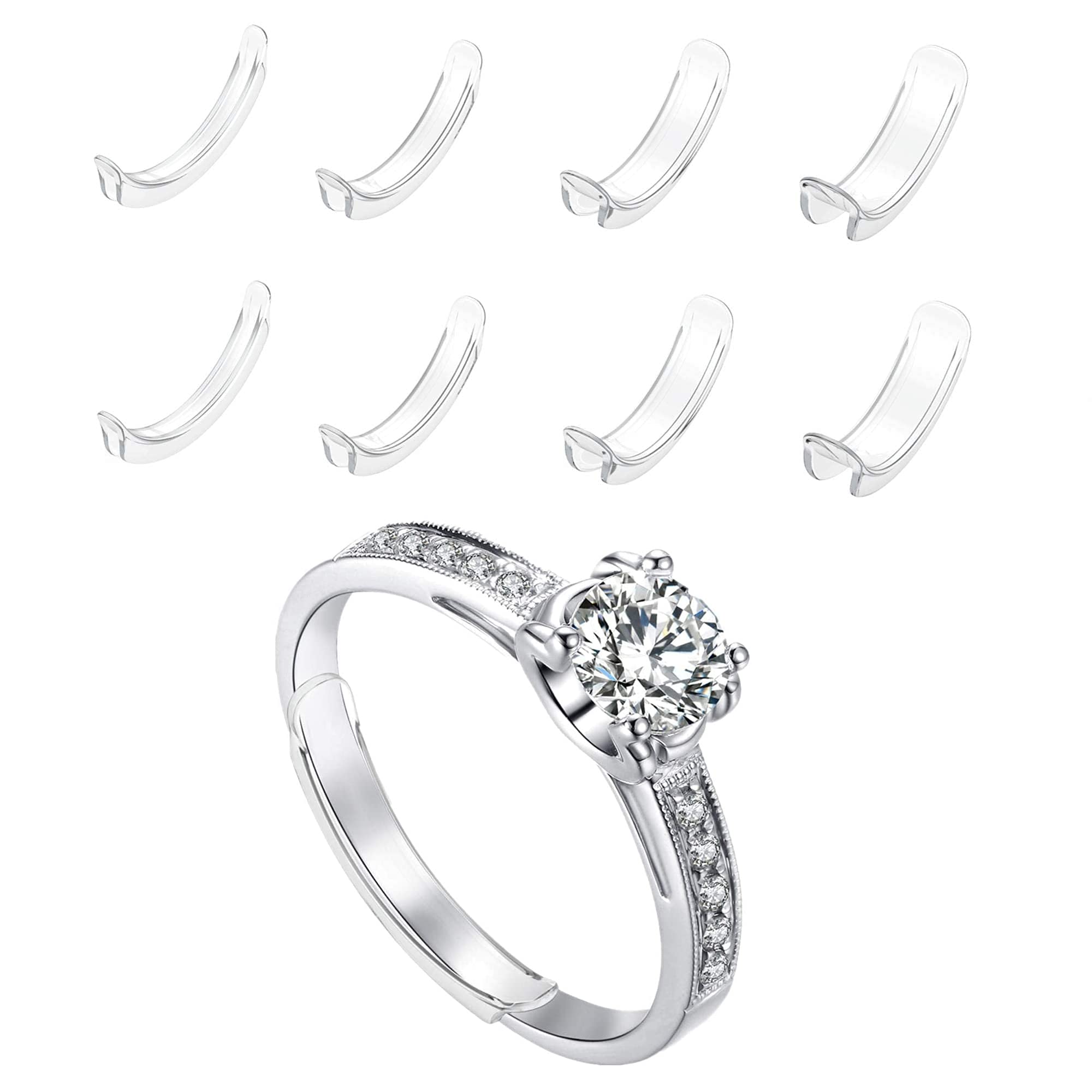 KINJOJORing Size, 6 Sizes Invisible Adjuster for Loose Rings Ring Adjuster Sizer Fit Any Thin Rings with Jewelry Polishing Cloth Assorted Sizes Guard Spacer