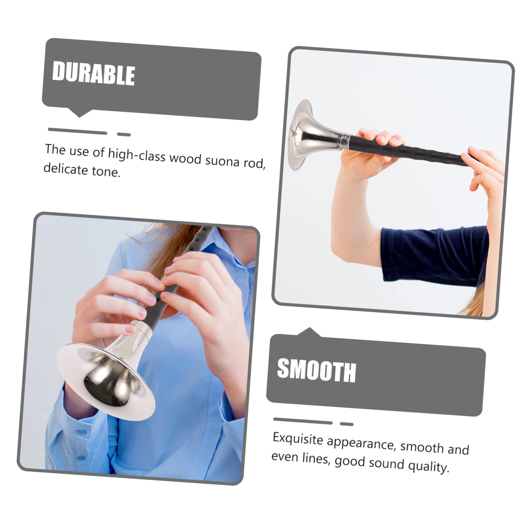 Instrument à Vent Traditionnel Facile à Jouer et Transporter Suona Chinois en Bois et Cuivre Léger pour Débutants et Professionnels en Pratique Musicale