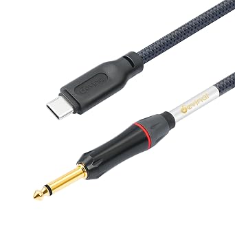 Upgrade Guitar to USB C Record Cable, 1/4" inch TS to USB-C Audio Cable, 6.35mm Mono to USB Type-C Recording Cord Adapter. Gold Plated 3.3 Feet