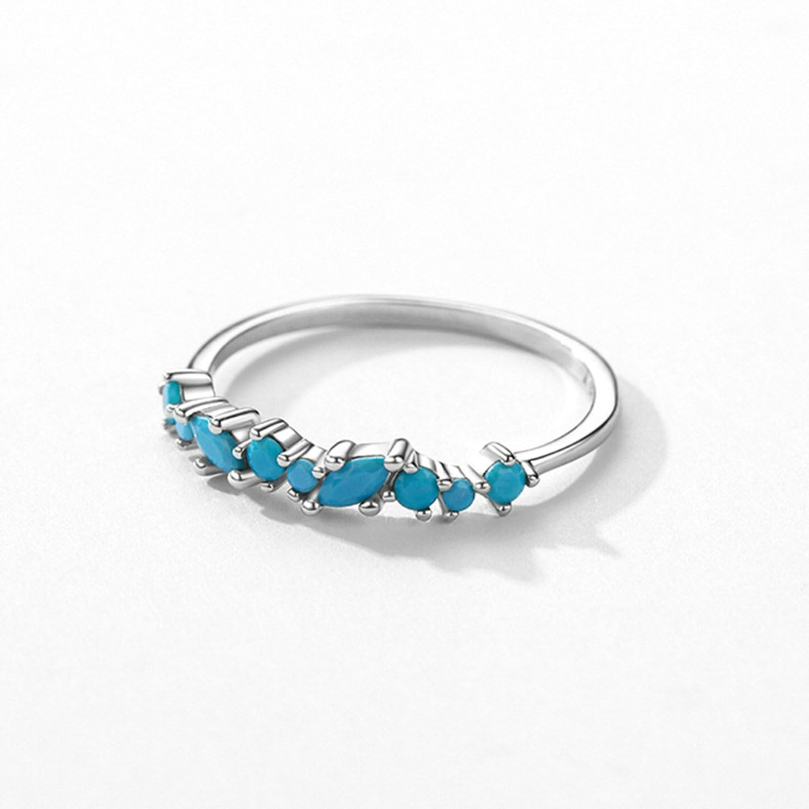 Alianzas de boda para mujer, anillo de compromiso de oro blanco de 18 quilates, simple marquesa, redondo, turquesa, anillo de boda de oro blanco para mamá, novia, novia