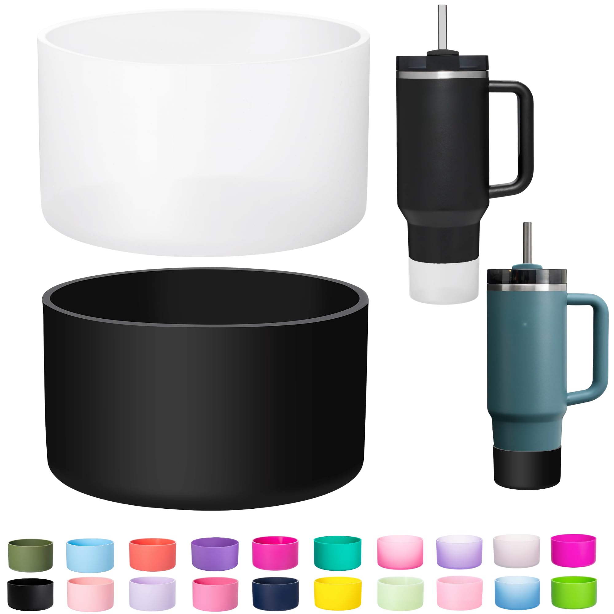 LONPARRY 2-Pack Silicone Boot for Stanley 40 30 oz Quencher Adventure Tumbler, Stanley IceFlow 30 20 oz, Flowstate Cup Protector Accessories Black+Clear