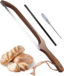 HOTTOR Sourdough Bread Knife - Acacia Wood Bow Slicer with Serrated Stainless Steel Blade for Crusty Homemade Bread