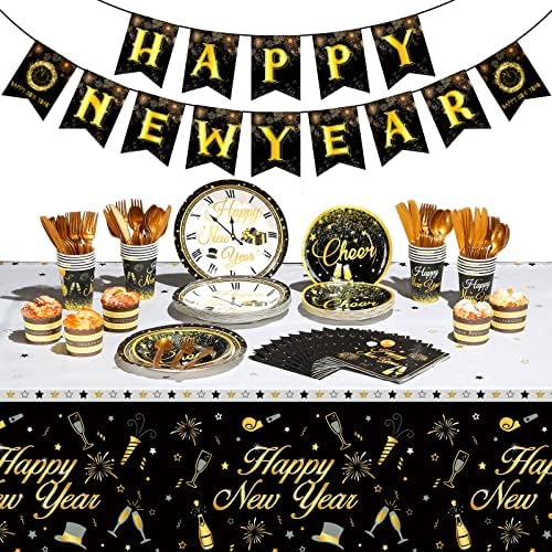 Black And Gold Party Supplies - Birthday Party Cutlery Black And Gold Birthday Plate Set Includes Plates Cups Straws Napkins Tablecloths & More - For Anniversary,Birthday Party Decorations (16 Guests - View #9