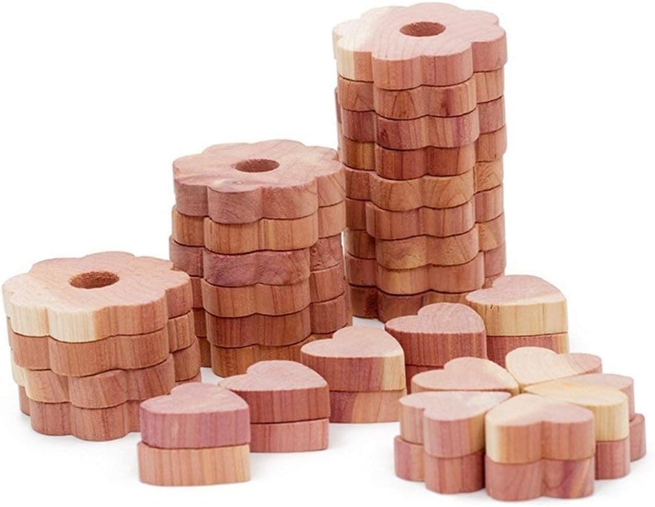 WahdawnAromatic Red Cedar Blocks for Clothes Storage, Fresh Scent Cedar Rings and Big Hearts for Closets and Drawers, Natural Car Air Freshener Shoes Odor Remover [40]