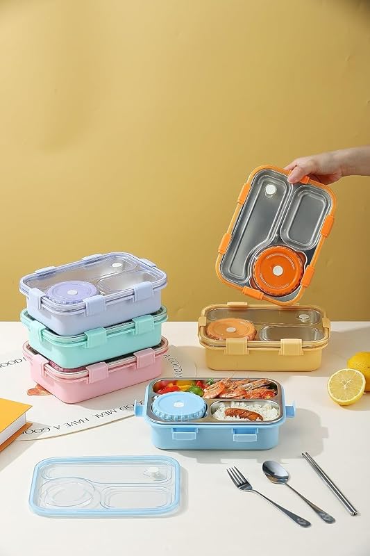 TEC TAVAKKAL Lunch Box 3 Compartment Leak-Proof BPA Free Stainless Steel, Lunch Box for Kids — image 2 of 4