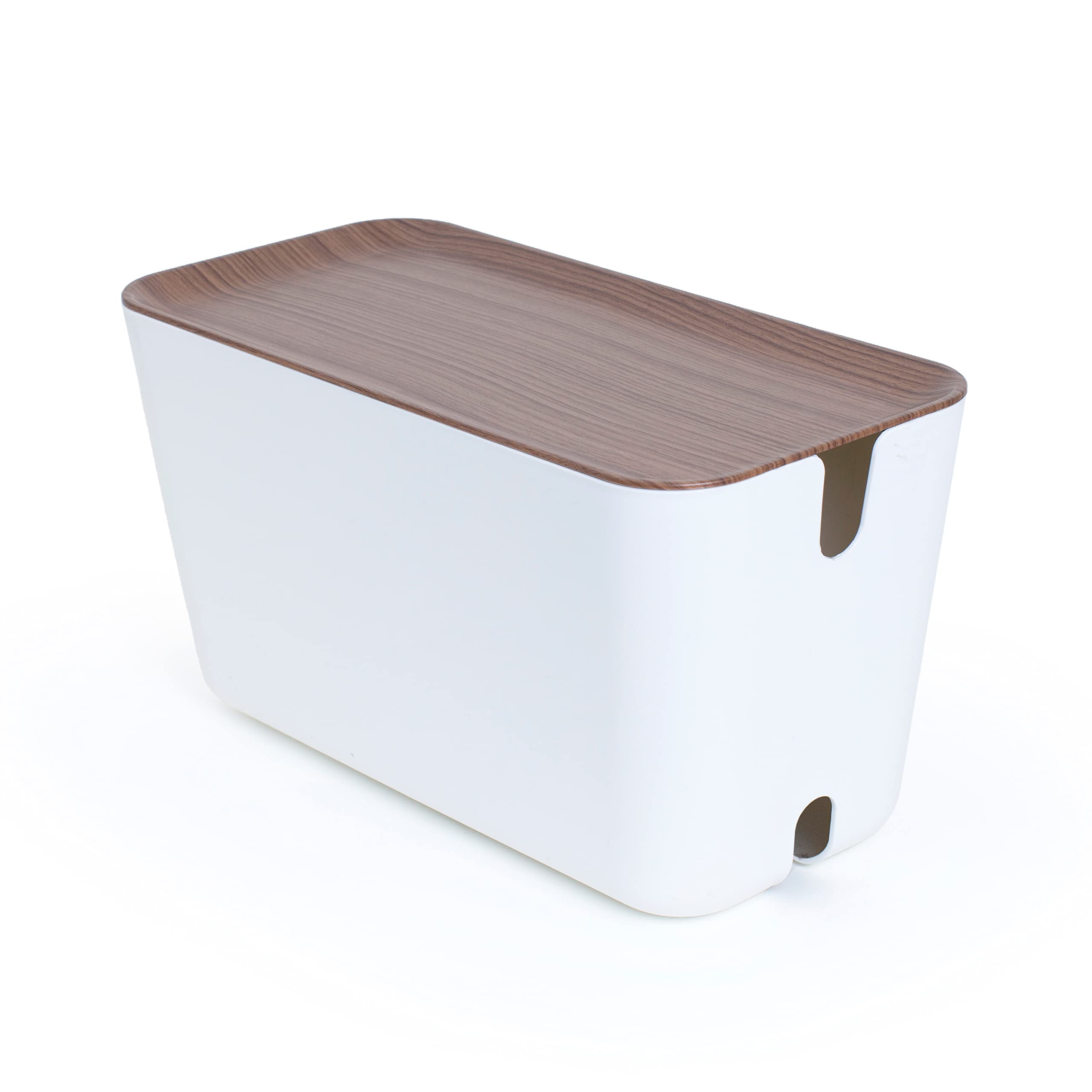 Kabelbox XXL Kabelmanagement und Ladestation Box zum Kabel Verstecken bei Kabelsalat aus Flammhemmenden Kunststoff Award-Winning Design Weiß/Dunkelbraun Holzoptik 46 x 21.5 x 24.5 cm