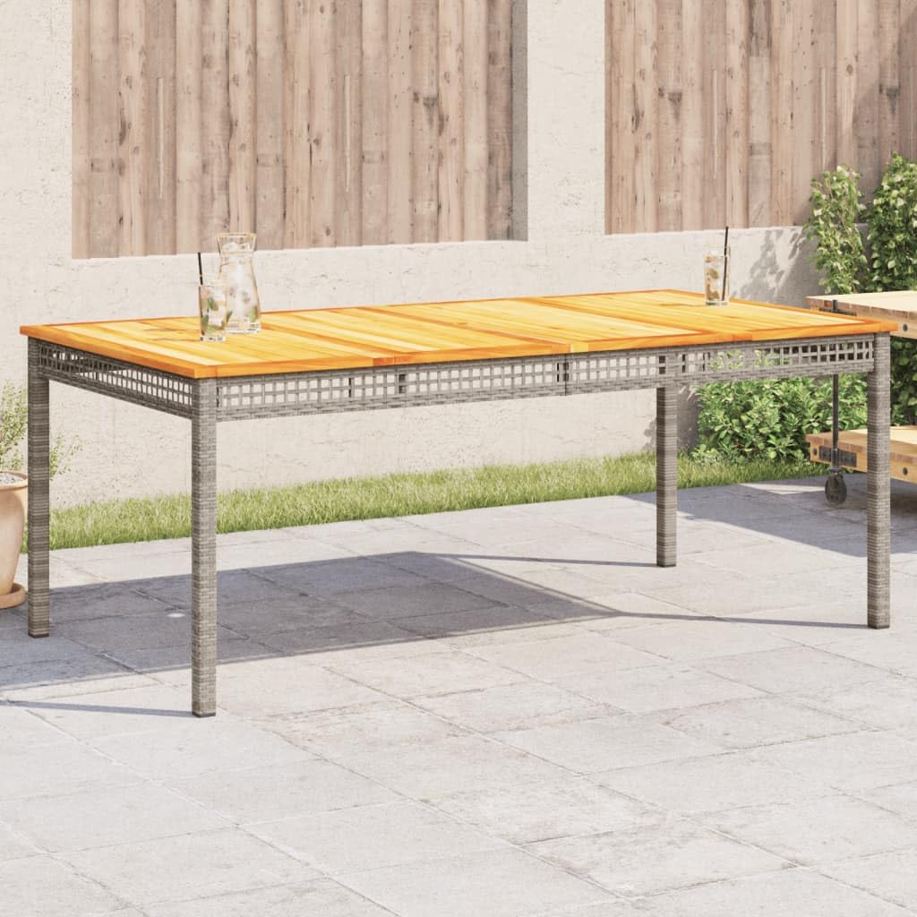 SXZenSpace Garden Table 180x90 cm Grey Poly Rattan & Acacia Wood, Outdoor Coffee with Steel Frame for Patio, Balcony, Deck, Camping Dining Area