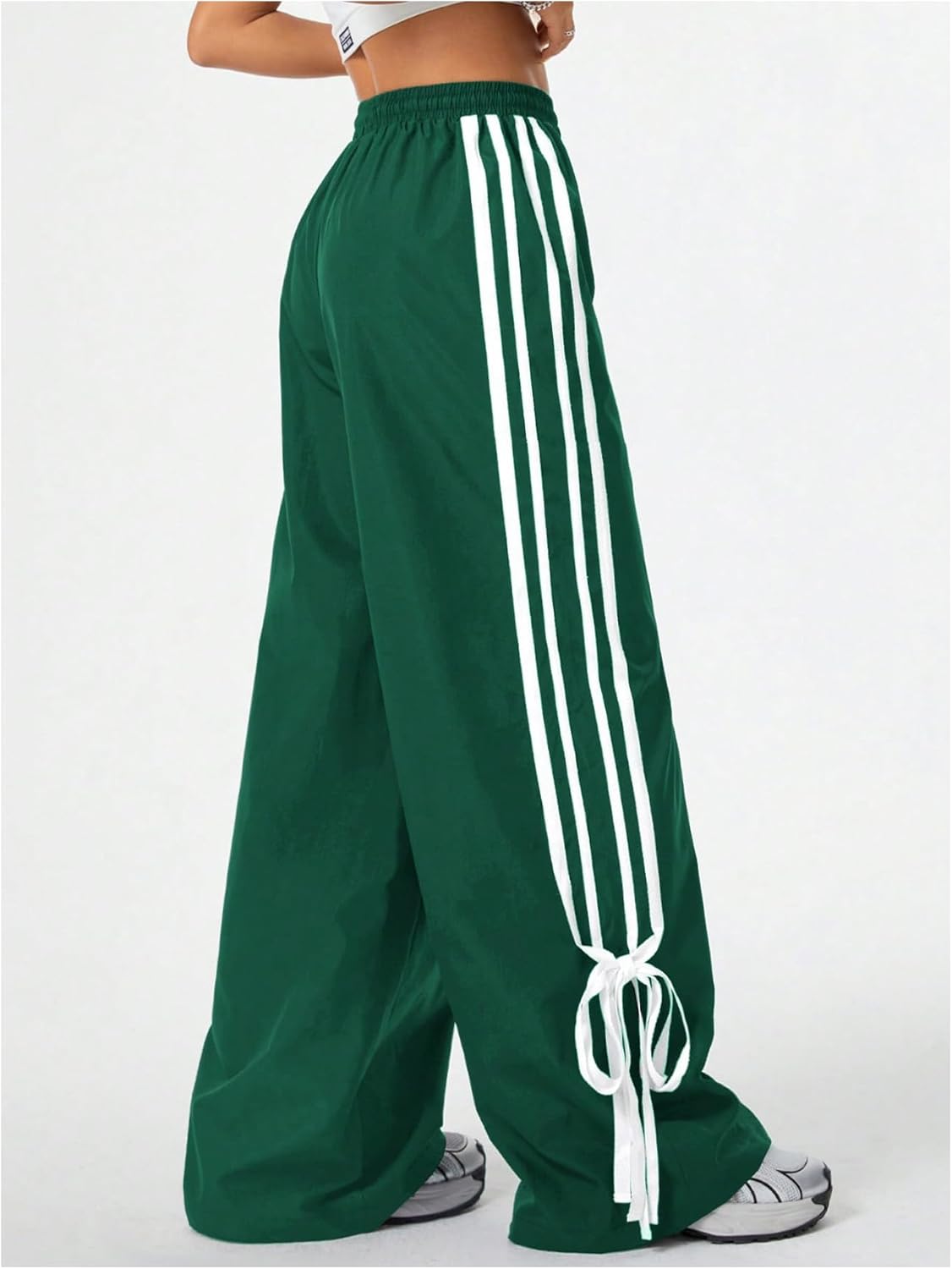 Women's Y2K Baggy Bow Wide Leg Pants Striped Track Elastic Waist Long Sweatpants Parachute Pants - Image 2