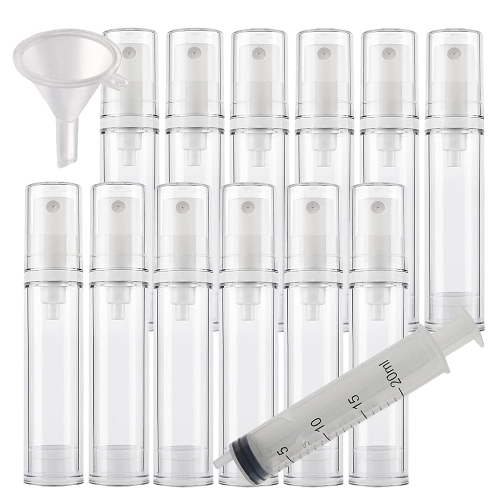 100 Stück Leerer Klein 10 ml Transparent Airless Zerstäuber Sprühflasche Parfümflakon mit Weiß Spender, Kunststoff Feinen Nebel Pumpzerstäuber Flaschen für Parfüm Kosmetik Reise