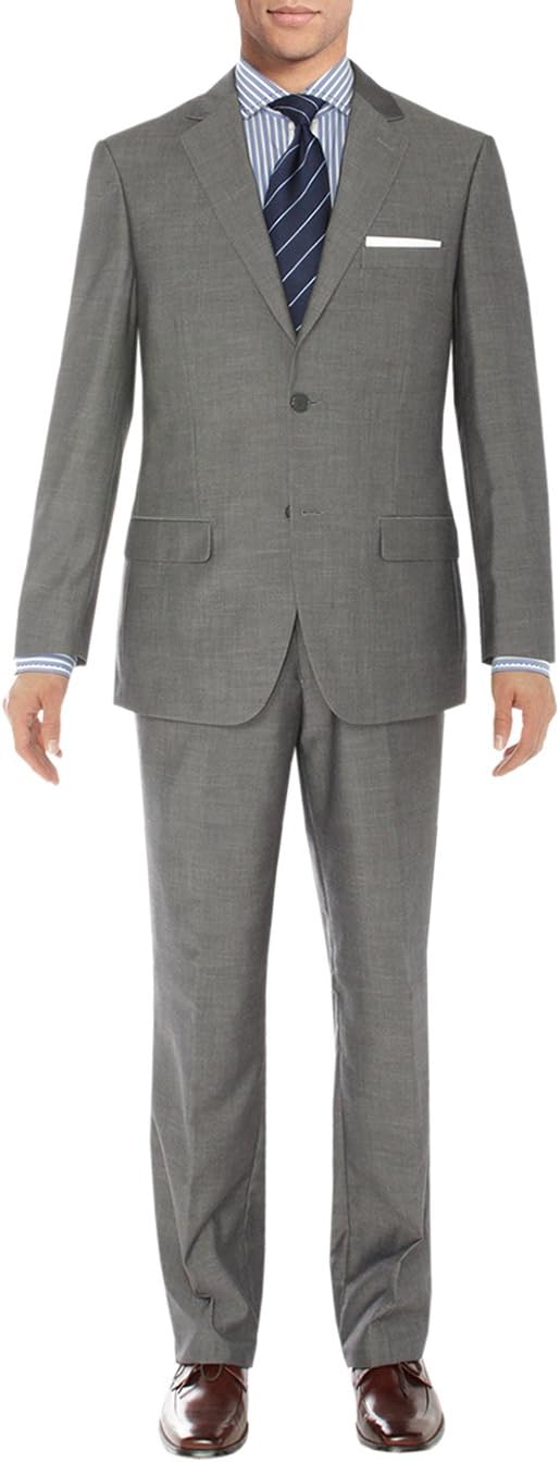Salvatore Exte Men's Two Button 2 Piece Suit Blazer Jacket Plus Flat Front Pants