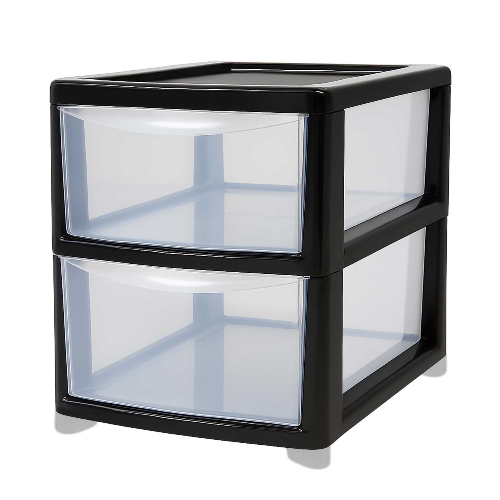 KYY'Z - Large Plastic Clear Drawer Storage Unit for Home, Office, Bedroom & Bathroom Storage Solutions - Strong Durable Chest with Transparent Drawers - Space Saving Organizer - (Black/Clear, 2 Tier)