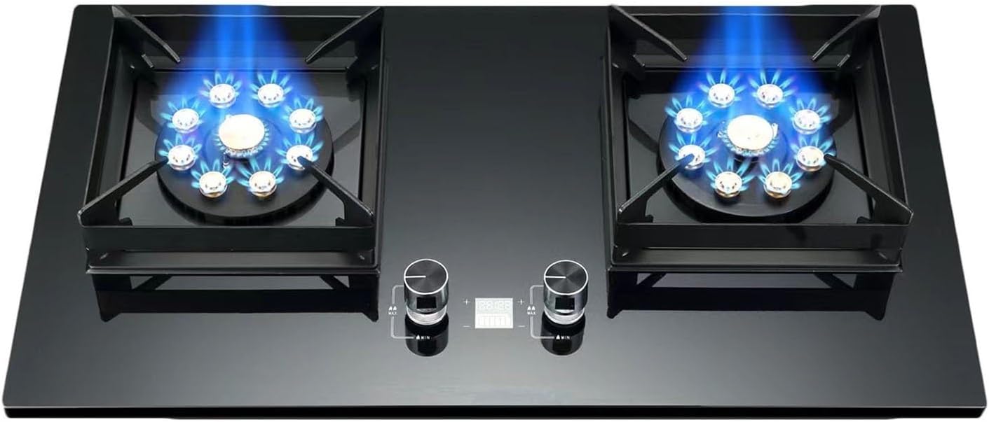 Estufa a Gas 2 Quemadores Portátil Panel de Vidrio Templado Negro