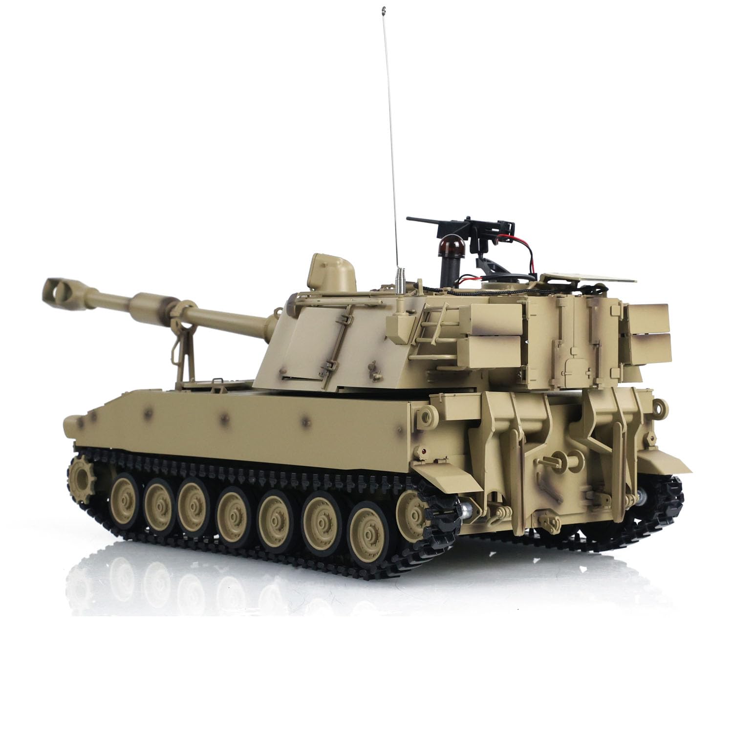 1/16 Tongde RC Carro armato M109A2 Semovente RTR Combattimento Infrarossi Battle Smoke Unit Light Sound (Basic-Edition-Desert Yellow) BB Shooting Airsoft Tank that Shoot