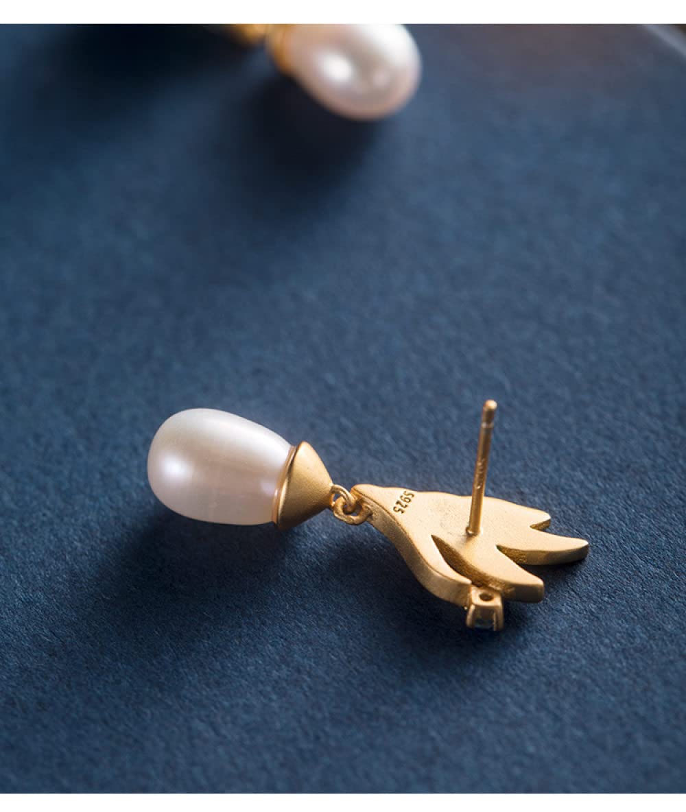 Orecchini,Orecchini Festivi,Orecchini Stile Cinese,Orecchini in Argento S925 per Donna,Orecchini Pendenti con Perle e Strass Eleganti Orecchini a Bottone Gioielli in Stile Cinese con Scatola Regalo
