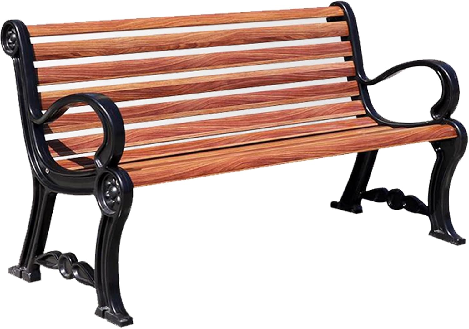 Garden Bench, Outdoor Bench, Metal Bench with Backrest and Armrests, Park Patio Bench, Slatted Design, Outdoor Front Porch Bench for Porch, Patio and Yard