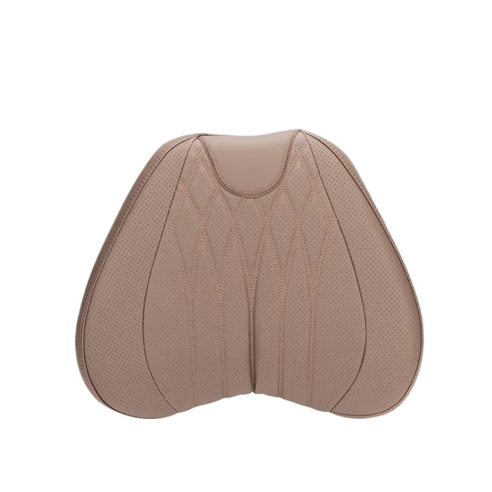 KAUWYEHD Car Seat Accessories Fit For BMW For Mercedes Nappa Leather Car Seat Cushion Lumbar Support Neck Pillow(Dark apricot b)