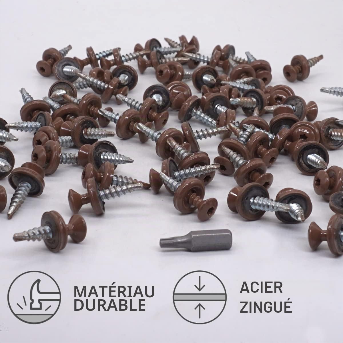 SKIR'CO Lot de 200 vis de toiture autoforeuses peintes avec rondelles EPDM Tête Torx Marron pâle RAL 8025 4,8 x 28 mm