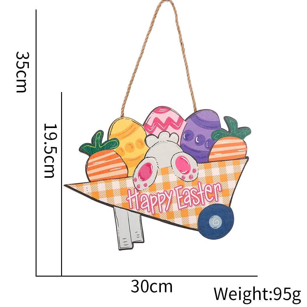 Happy Easter Wooden Hanging Sign - Easter Door Decorations Colorful Eggs Bunny Sign Easter Wood Wreath Sign(6-pack,M)