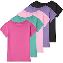 5-Pack Girls Shirts Cotton Short Sleeve Tops Kids Shirts for Girl Age 2-14Y