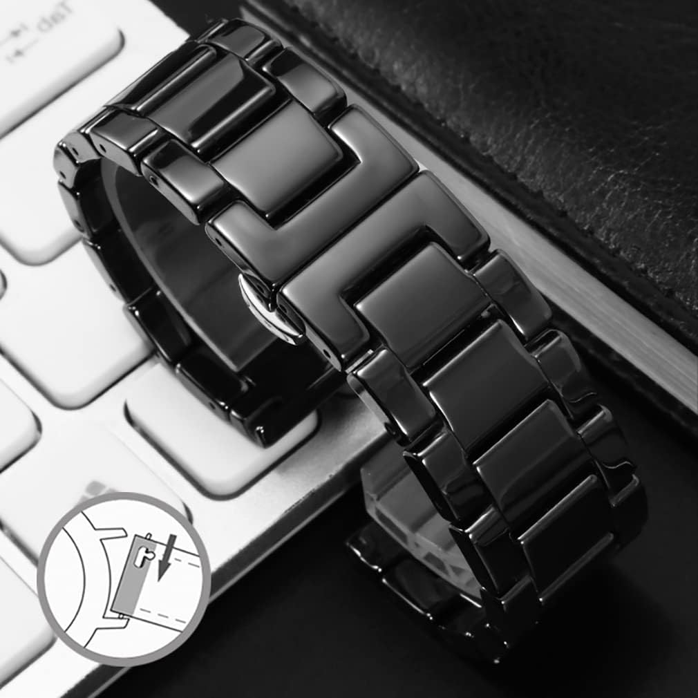 Ceramic Watch Band Universal strap with Quick Release Pins Butterfly Buckle Deployment Clasp Bracelet 14mm 16mm 18mm 20mm 22mm White Black