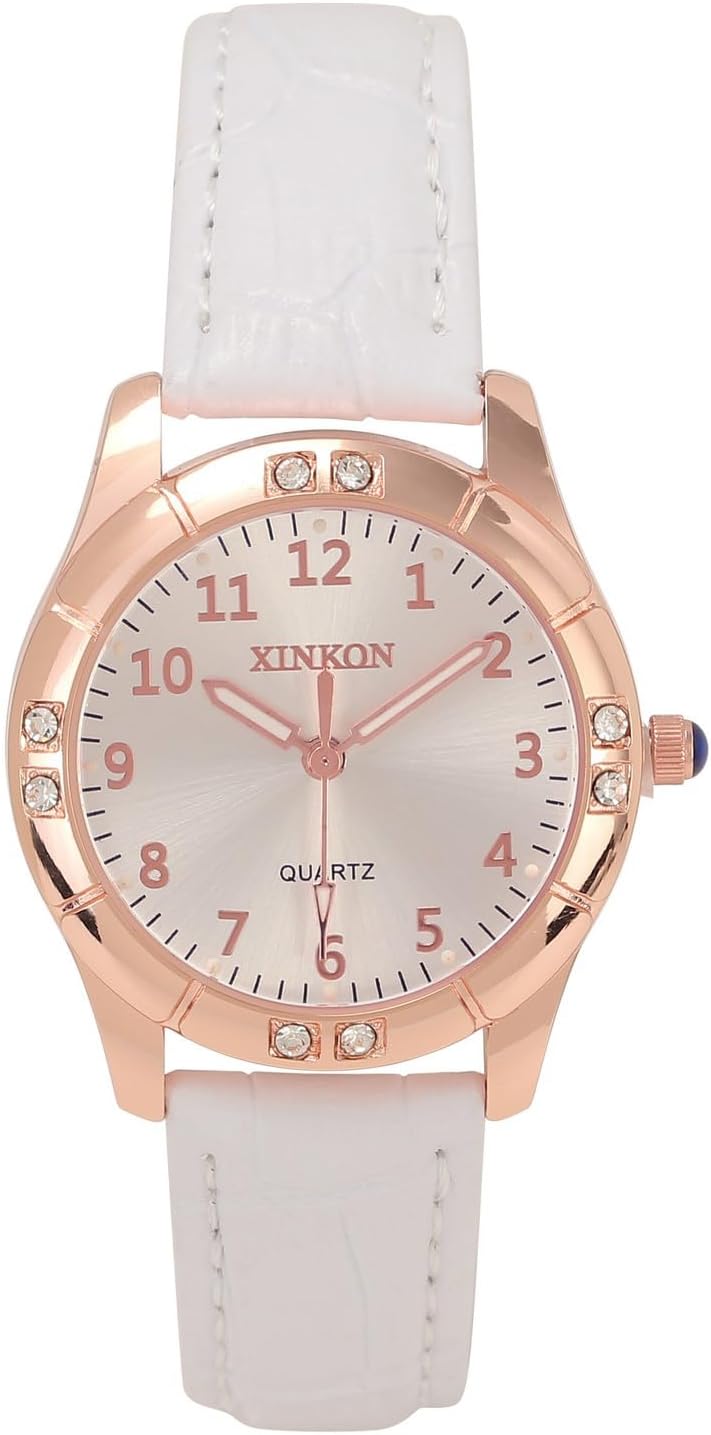 Top Plaza Classic Leather Strap Watch for Women Arabic Numerals Easy Read Watch Ladies Dress Watches