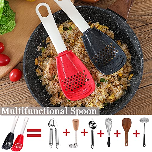 Ovatt 2Pcs Multifunctional Cooking Spoon, 6 In 1 Kitchen Tools Skimmer Scoop Colander Strainer For Egg Separator, Garlic Grating Grater Masher (Small, 9.05X2.95 Inch) #TOP1