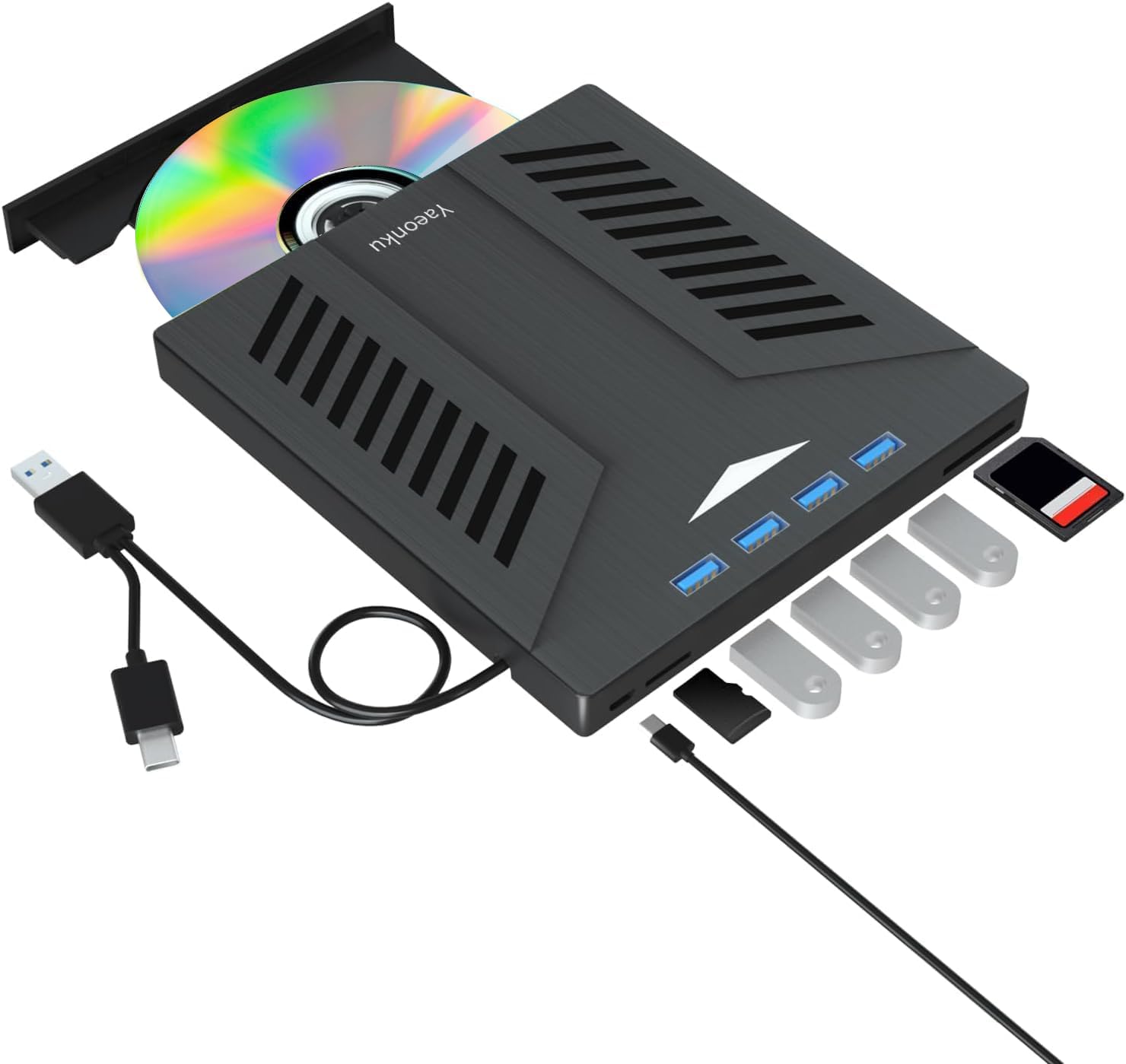 Yaeonku Harici CD DVD Sürücüsü, USB 3.0 Tip-C hub Optik Sürücü, CD