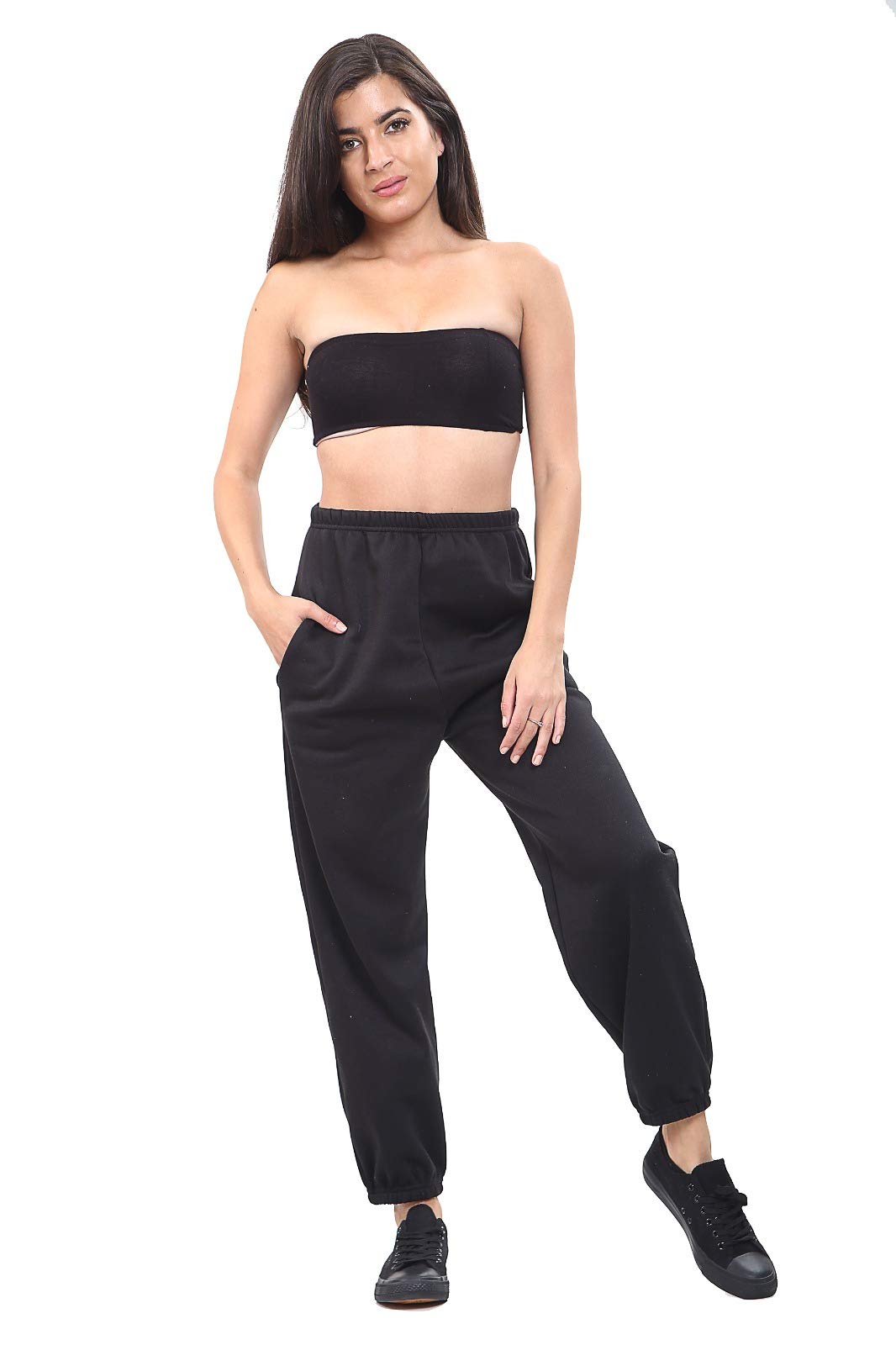 Girlzwalk Women's Black Fleece Casual Pockets Oversized Jogging Joggers Tracksuit Bottoms Jog Pants (, Uk 6)