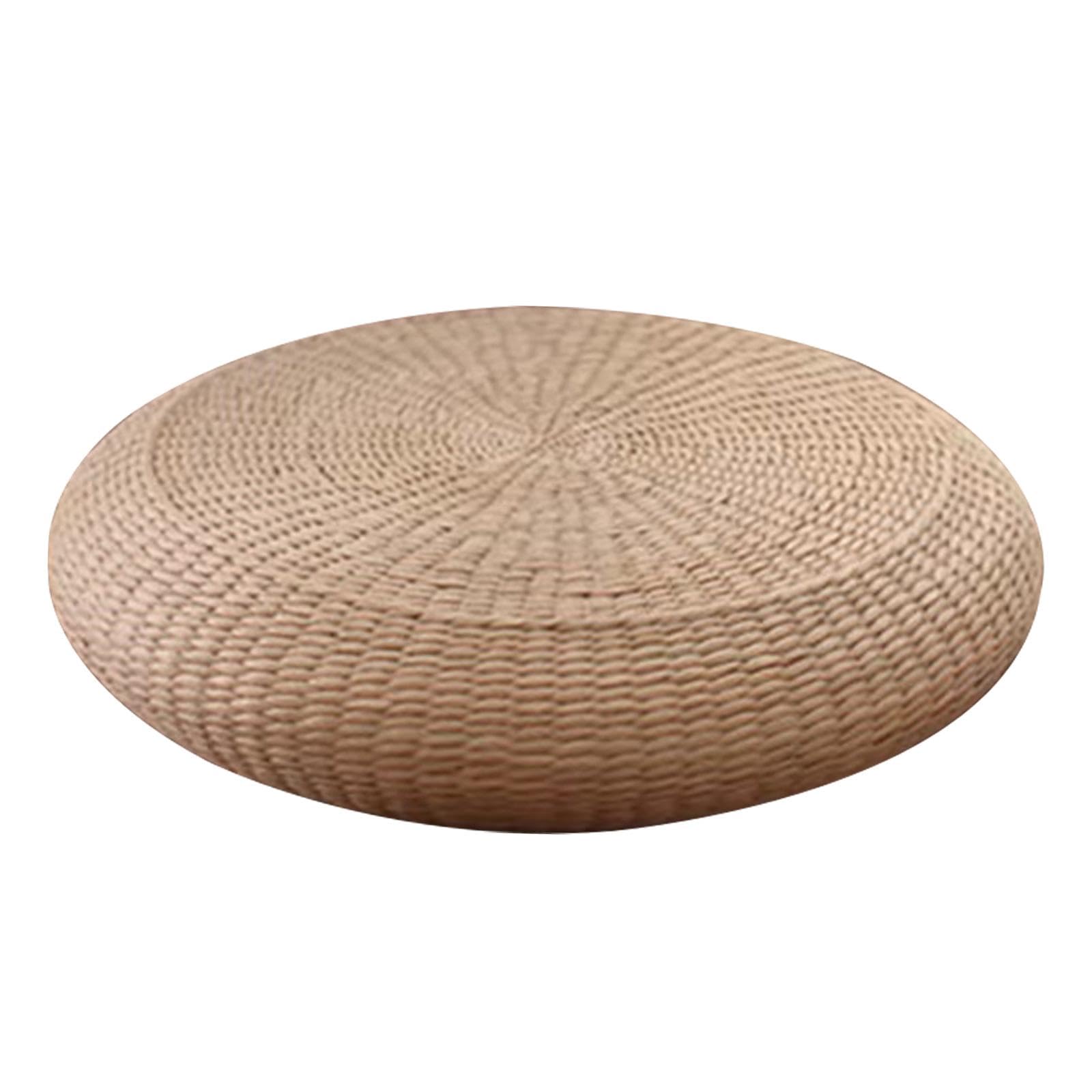 Sharplace Handgewebter Futon rundes Sitzkissen, japanische Tatami Matte, Yoga Meditationskissen, kuscheliges Katzenschwanz Sitzkissen für Schlafzimmer Wohnzimmer, 40X40X10cm-Braun