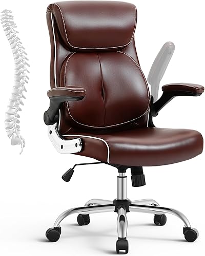 YAMASORO Silla de oficina con respaldo alto, silla de escritorio ergonómica ajustable ejecutiva de piel sintética giratoria con reposabrazos soporte