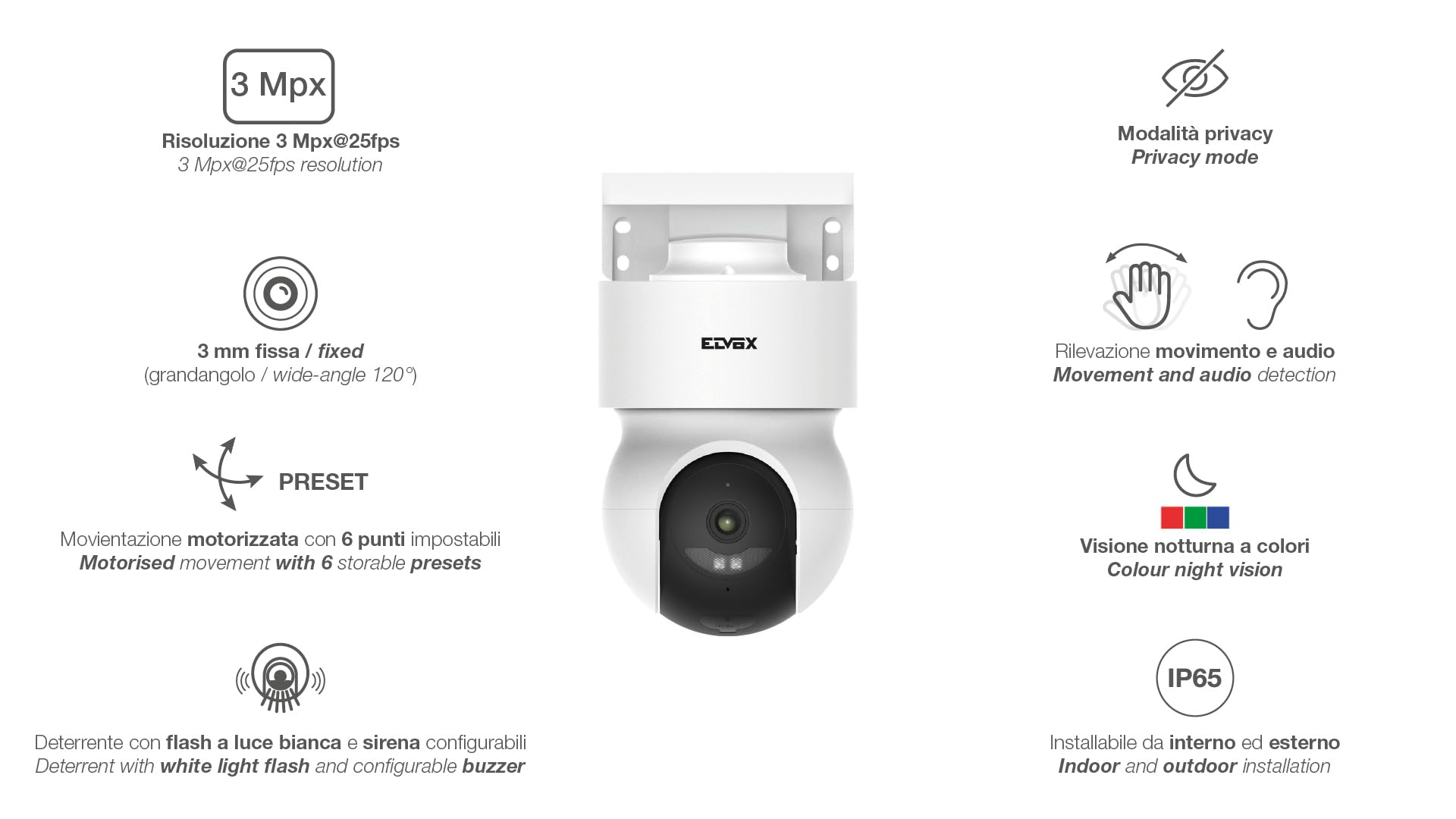 Vimar 46243.030CL Telecamera IP a batteria PT 4G LTE 3Mpx (2304 x 1296) da esterno con pannello solare, visione notturna a colori, rilevatore di movimento intelligente con app, 155×200×103mm