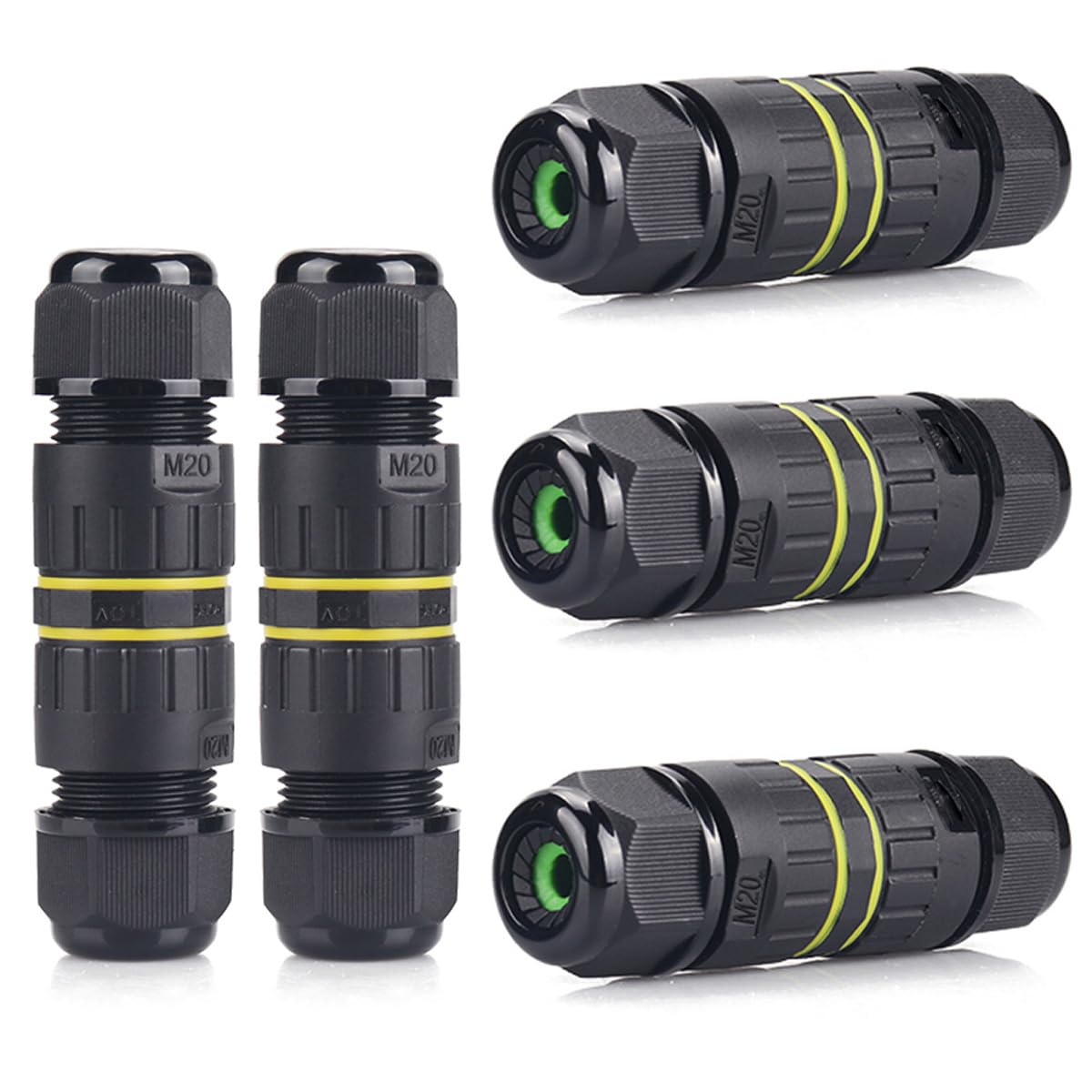 Conector de cable eléctrico IP68 impermeable de 2 vías y 2 pines, paquete de 5 unidades de 24 A, 400 V, rango de cable M20 (9-12 mm) utilizado para expansión de mantenimiento rápido al aire