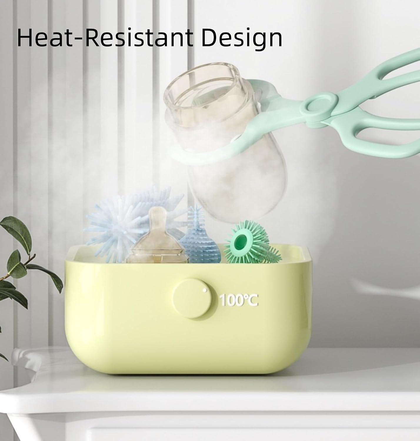 Baby Bottle Tong, Anti-Slip Pacifier Bottle Tongs, Silicone Baby Safety Bottle Holder, Scissor Design Multi-Functional High-Temperature Resistant Tong，Green