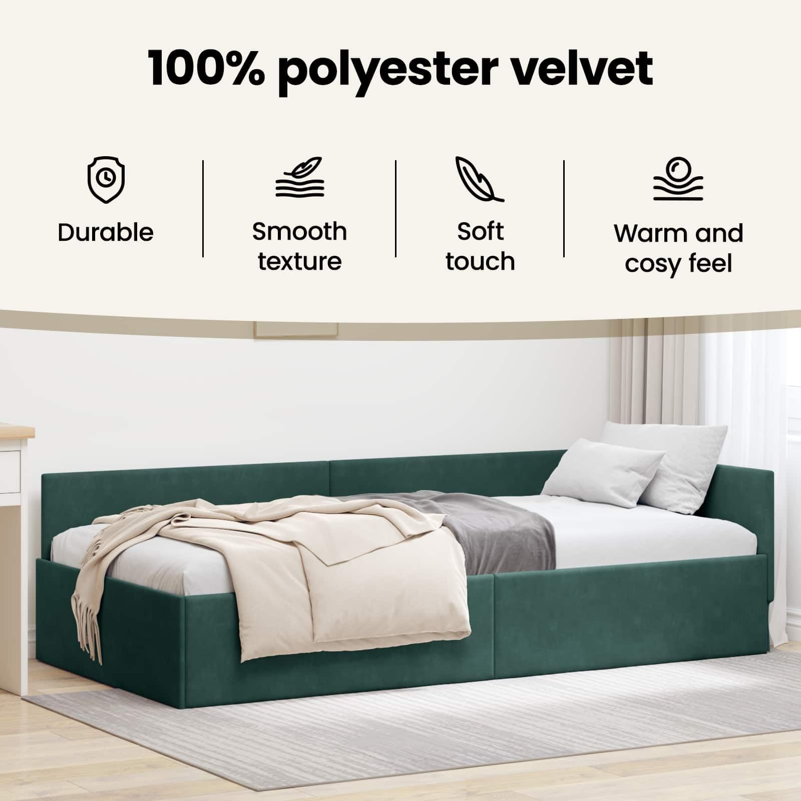 vidaXL Rama łóżka narożnego Ciemna zieleń 80 cm x 200 cm Aksamit
