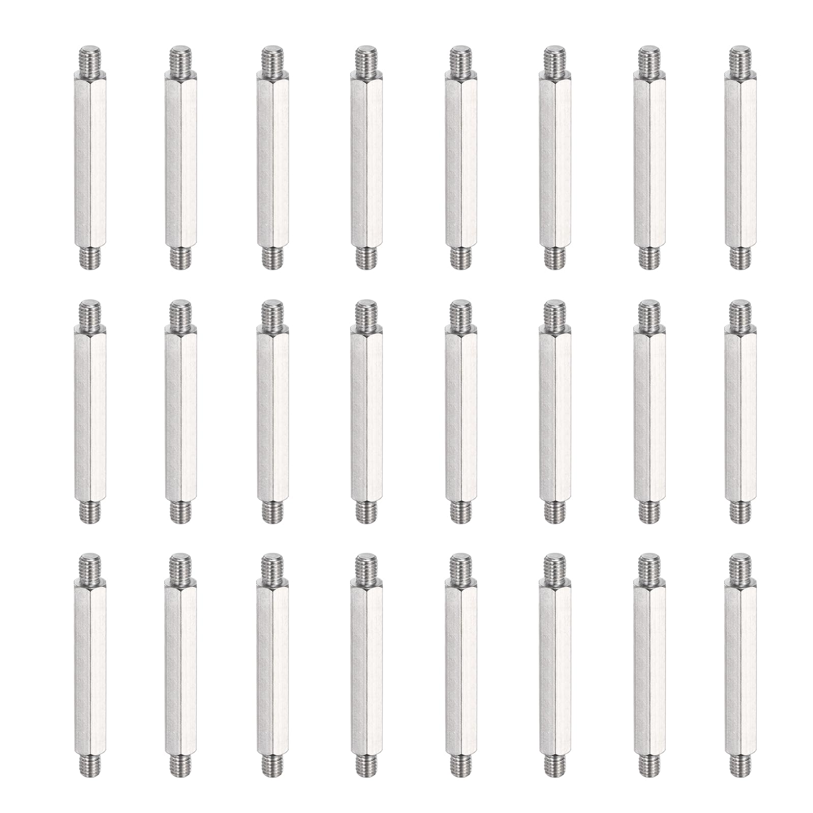 sourcing map 24 Pcs Stainless Steel Double Ended Stud Nut, M5x6+40+6mm Male to Male Double End Threaded Stud for Hex Head Double End Studs Rods Right Left Hand Thread Screws