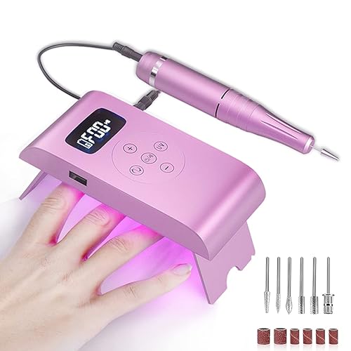 Taladro de uñas eléctrico portátil 3 en 1, compacto 35000 rpm, kit de lima de uñas profesional eléctrico, lámpara UV, manicura pedicura,